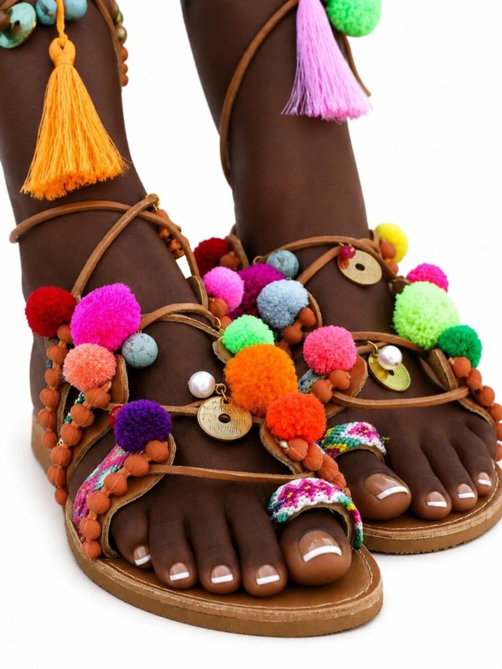 $225 Sz 7.5 Greek Genuine Leather Sandals Gladiator Shoes